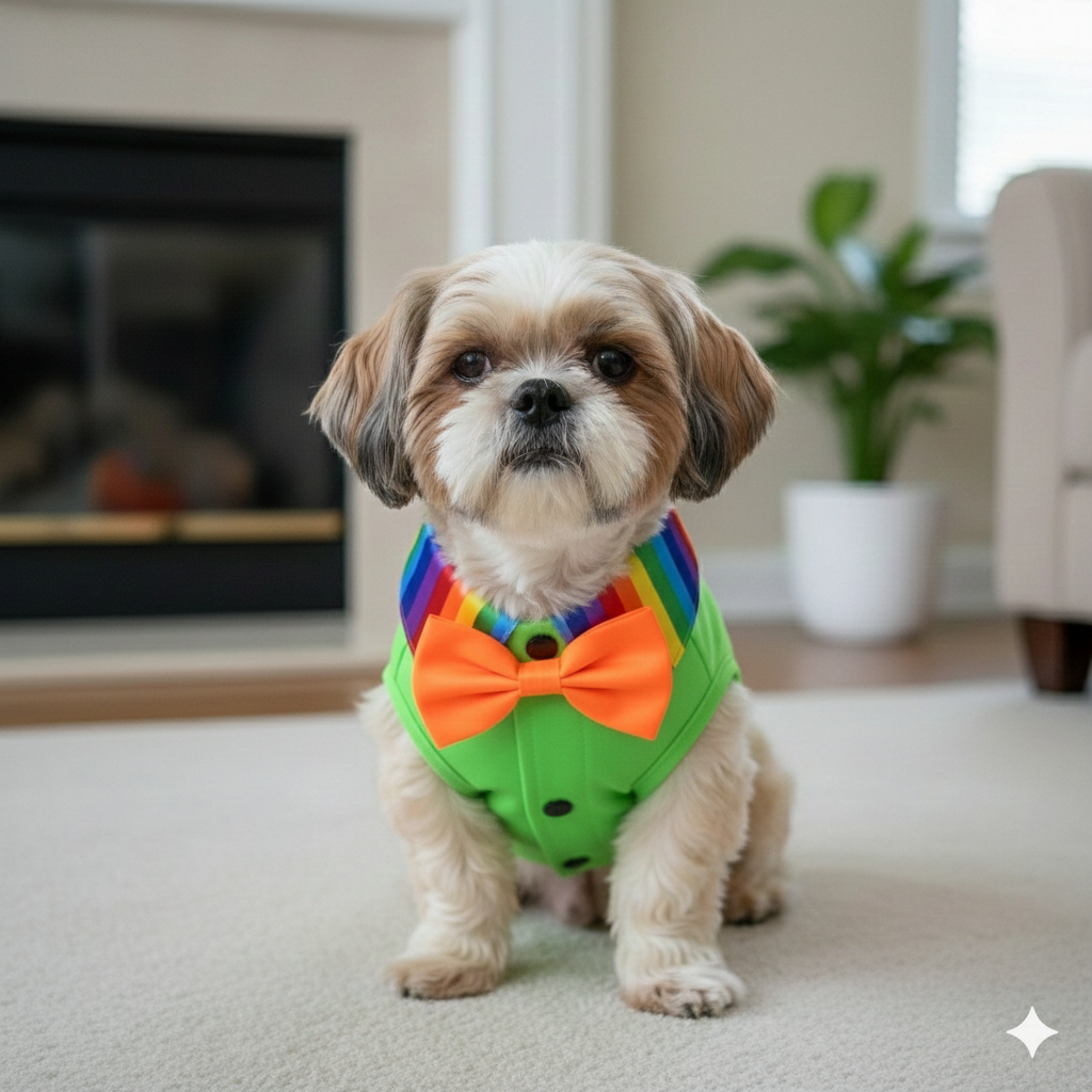 Camisa Pet Premium Carnaval - Explosão Neon & Gola Cetim Deixe seu pet brilhar na folia com estilo e conforto!