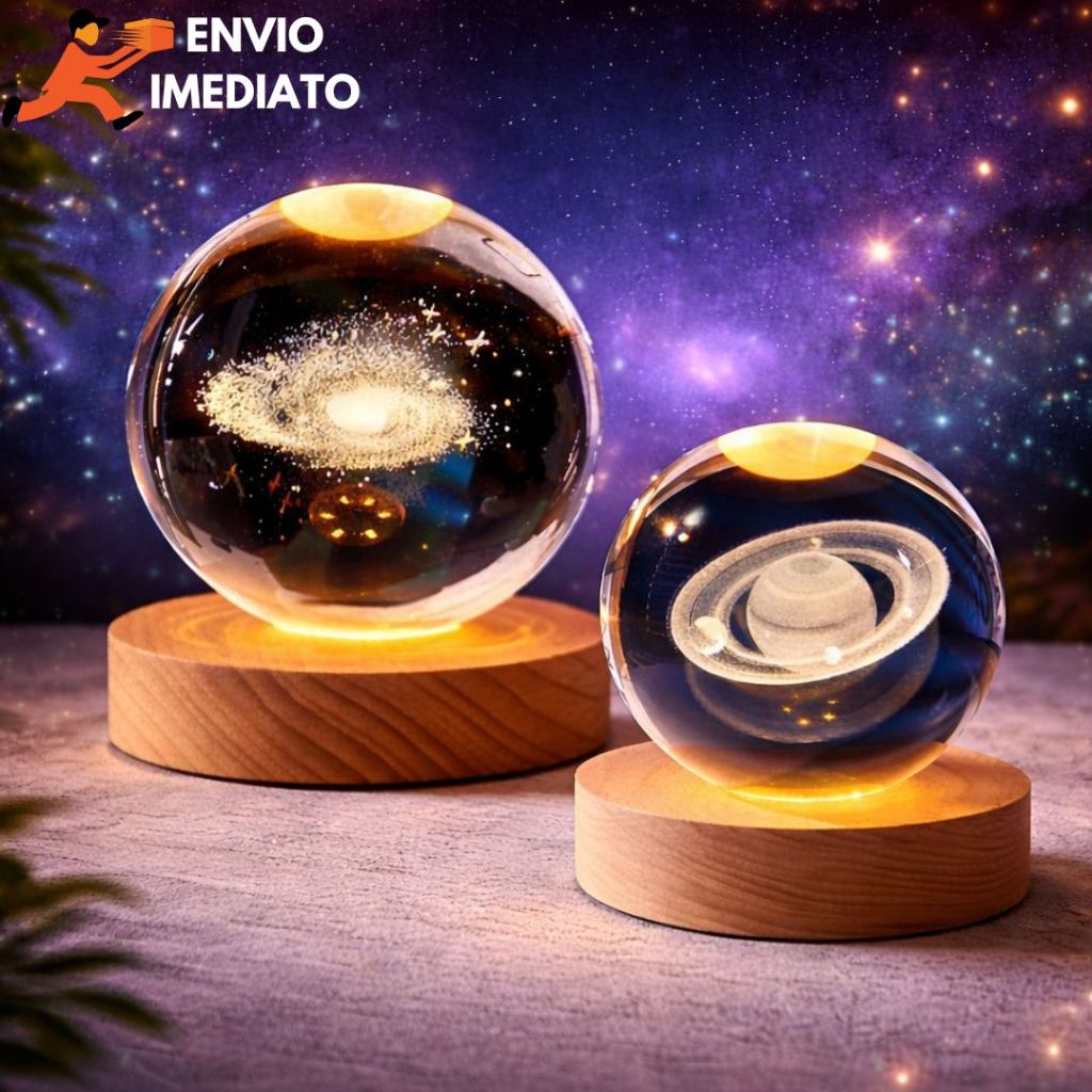 Luminária Decorativa Globo LED Lua Galáxia Sistema Solar Astronauta Bola De Cristal