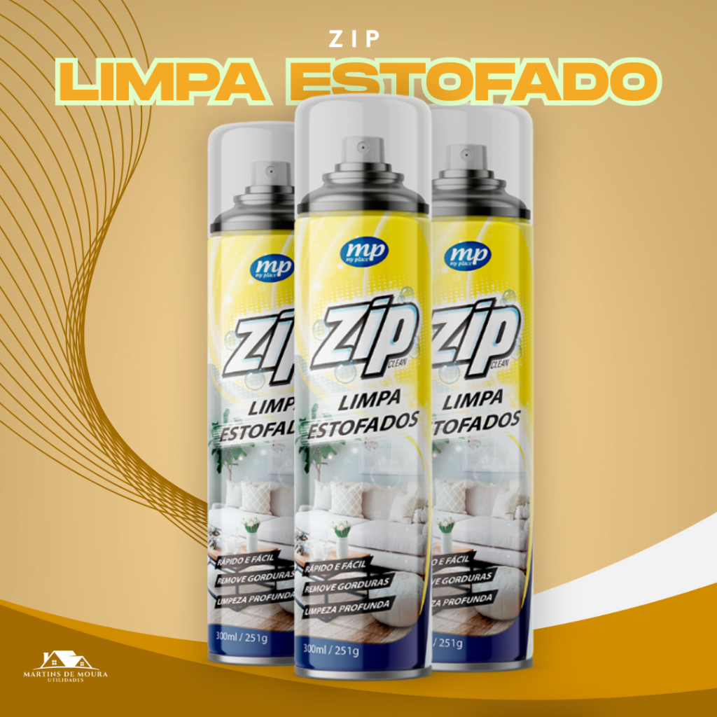 Kit Espuma Spray Zip Clean 300ml Limpa a Seco Sofá, Estofado, Banco de Carro Limpeza Profunda