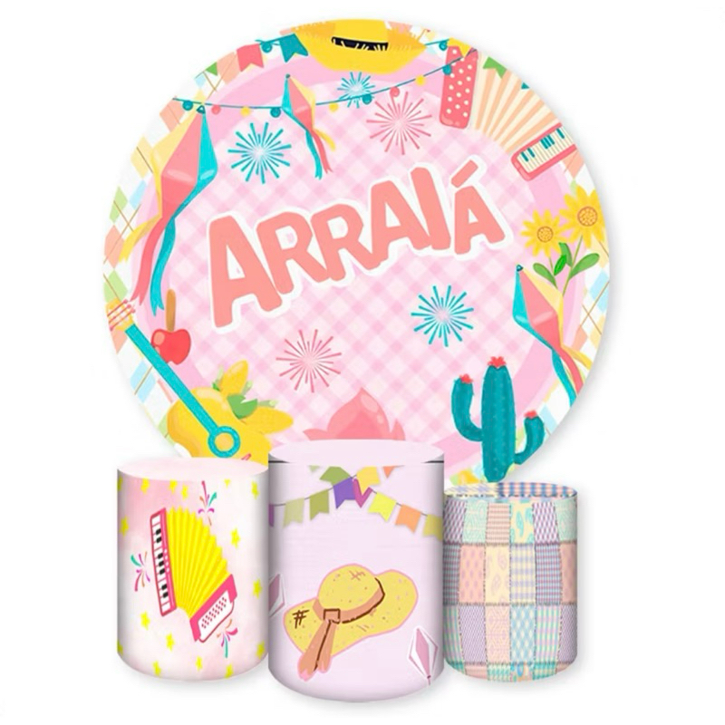 Kit Painel Redondo + Capas de cilindro sublimado Tema Festa junina Envio já