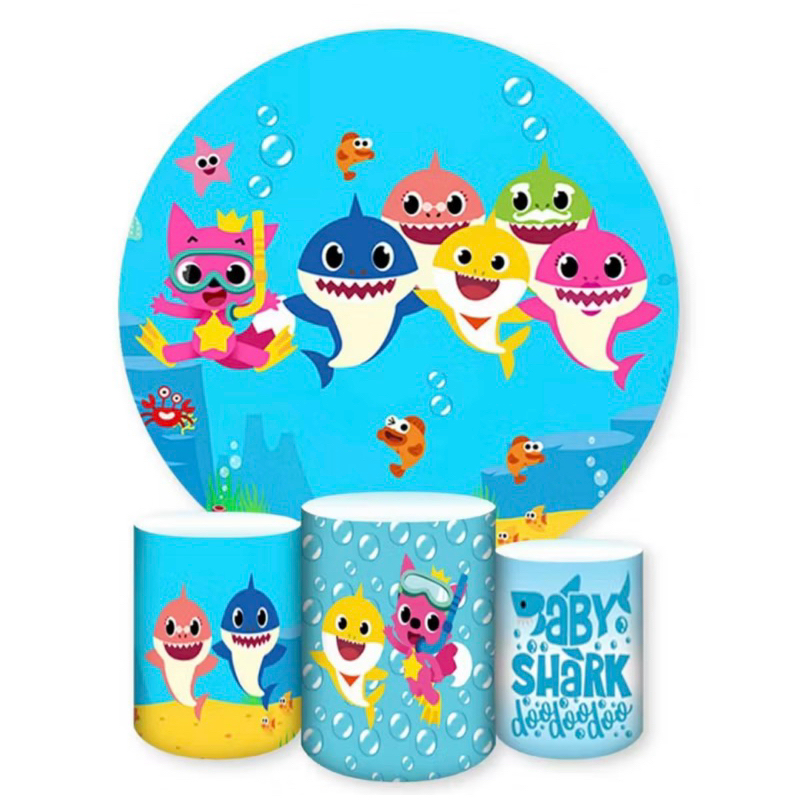Trio Capas de cilindro * Painel Redondo Veste fácil Tema Baby shark Envio já