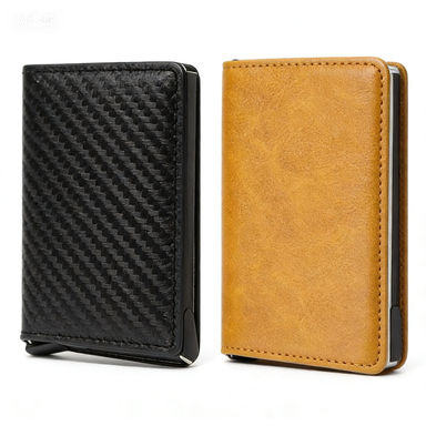 Rfid Mini Slim AlumíNio Auto POP Up Presente De AniversáRio Carteira Para Homens Porta CartãO De Couro PU em Oferta na Shopee