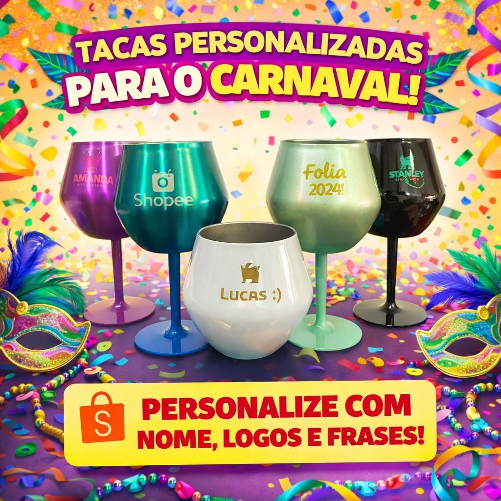Taça 2 em 1 Personalizada para Carnaval – Copo e Taça em Aço Inox em Oferta na Shopee