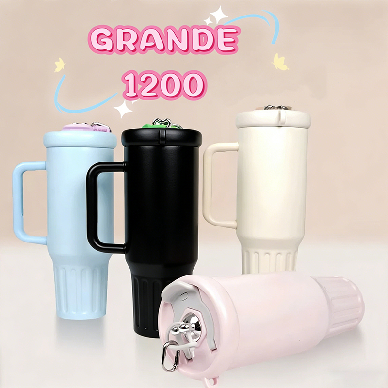 Térmico Copo Inox Alça Flip Straw com canudo de Metal 1200ml O5