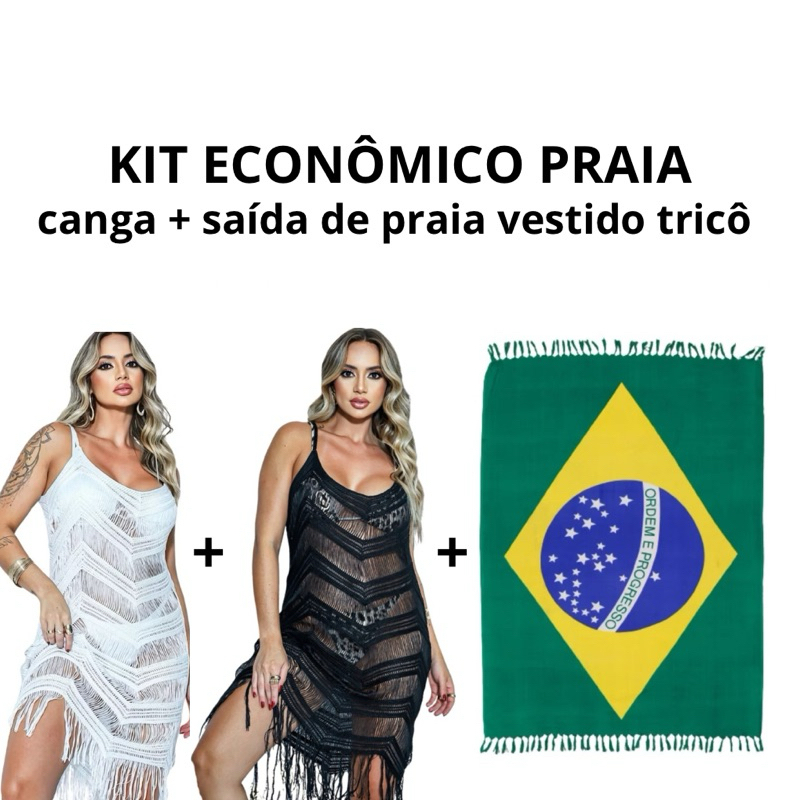 Kit Praia Econômico Brasil – Canga do Brasil + Saída de Praia Vestido em Tricô Elegante