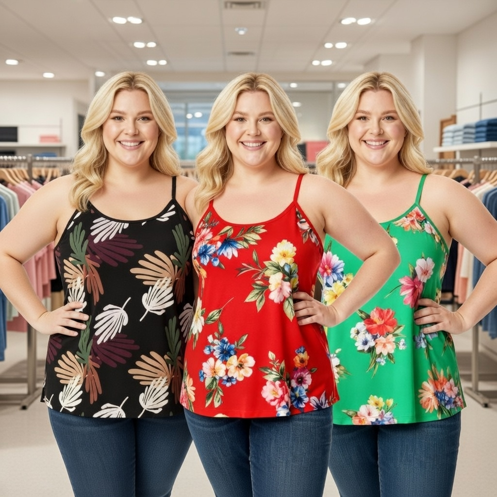 Kit 3 Blusas Plus Size Regata Alcinha Liganete Estampas Variadas fn