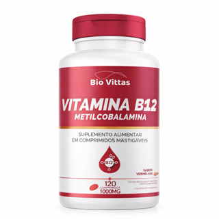 Vitamina B12 Metilcobalamina(120 Comprimidos 1000mg Mastigáveis Sabor Frutas Vermelhas)-Bio Vittas em Oferta na Shopee