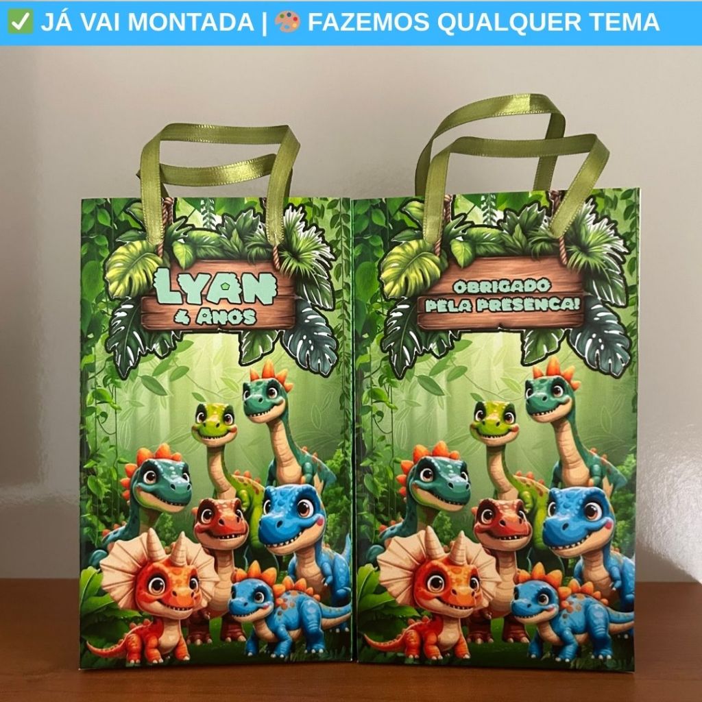 Sacolinha Surpresa Personalizada Dinossauro Verde Festa Infantil Lembrancinha Aniversário Temas