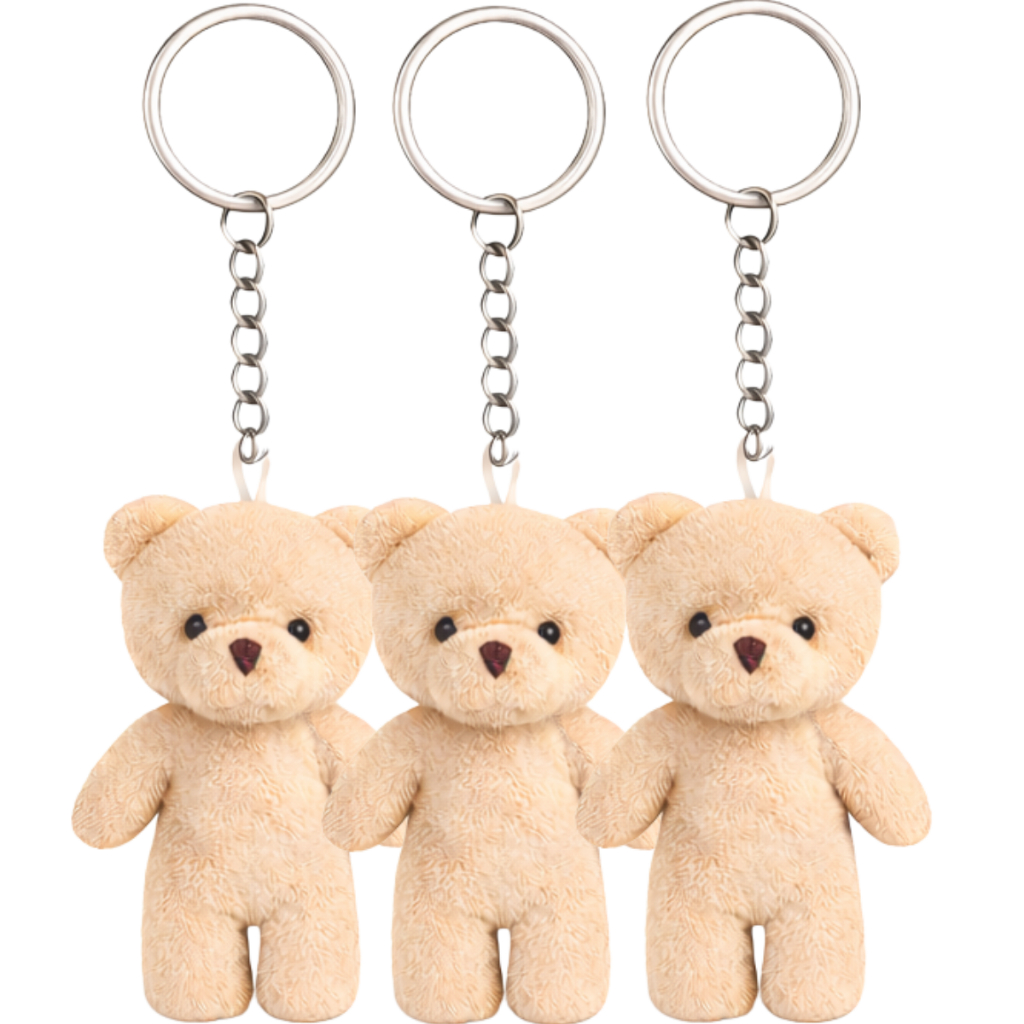 Chaveiro Ursinho Bege de Pelúcia 9cm com Corrente Chaveiro Ideal Para Lembrancinhas Mochilas e Enfeites