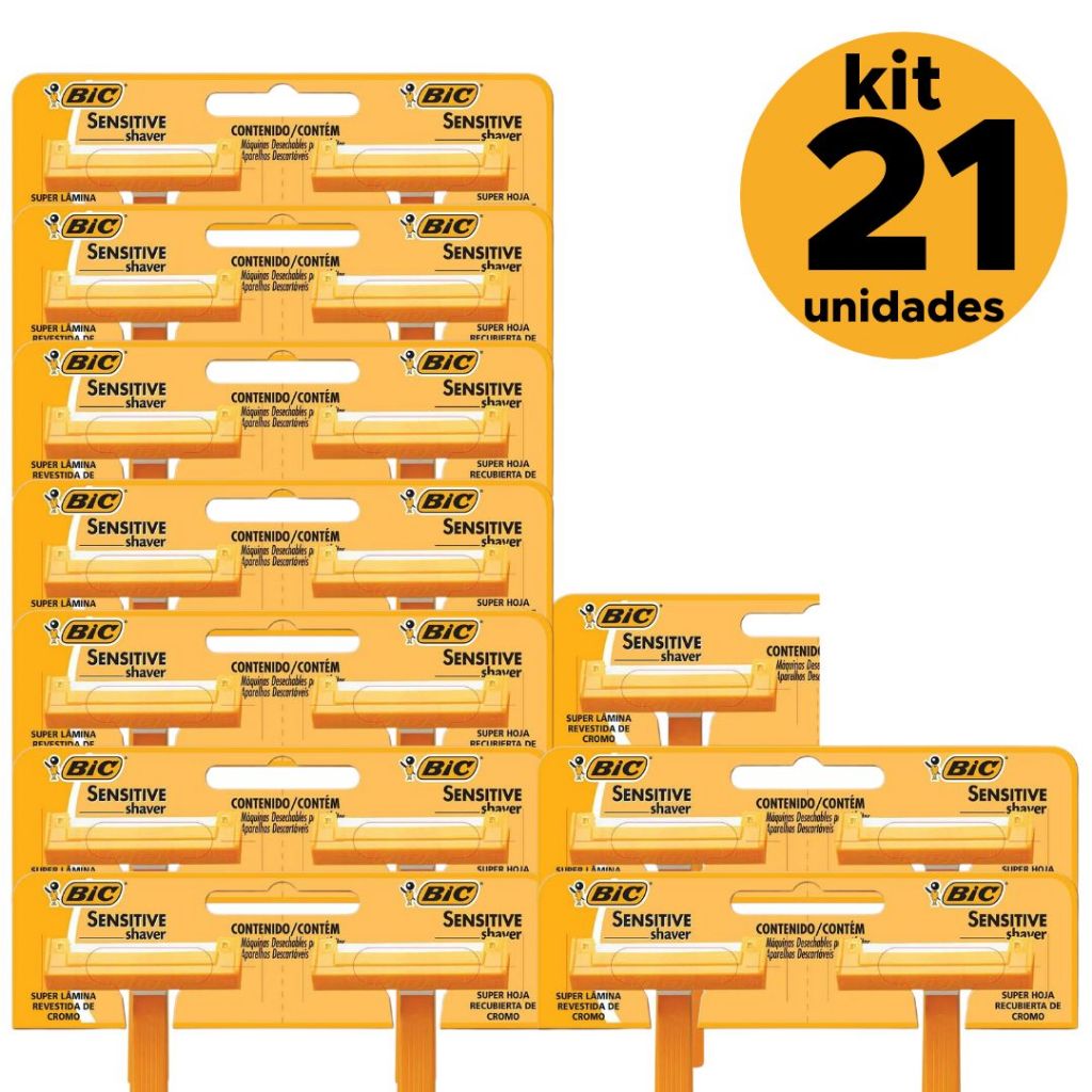 Kit 21 Aparelho de Barbear BIC sensitive Shaver Lâmina Revestida de Cromo Cabo Antideslizante pacote econômico