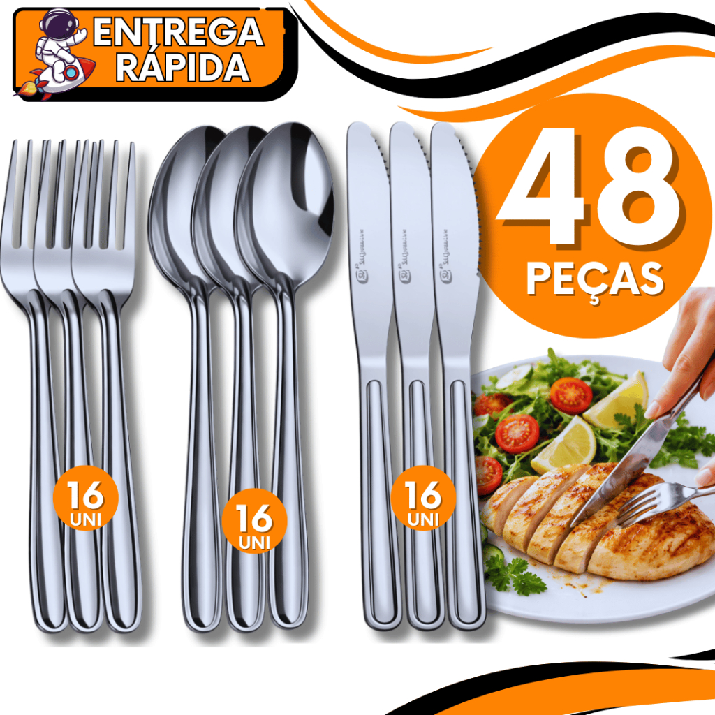 Talheres de Mesa em Inox  16 Facas 16 Garfos 16 Colheres Duráveis para Casa, Festas Utilidades