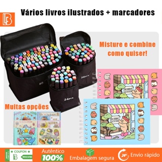 Kit Livro De Colorir Capa Dura 50 Páginas + 24/36/48/60/80 Cores Caneta Marcadora Com Ponta Dupla Belifou em Oferta na Shopee
