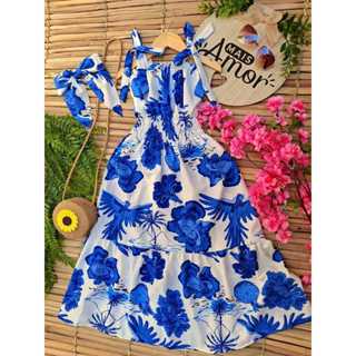 vestido infantil-juvenil estampado  lazo de hombro + lazo de presente-lazo em Oferta na Shopee