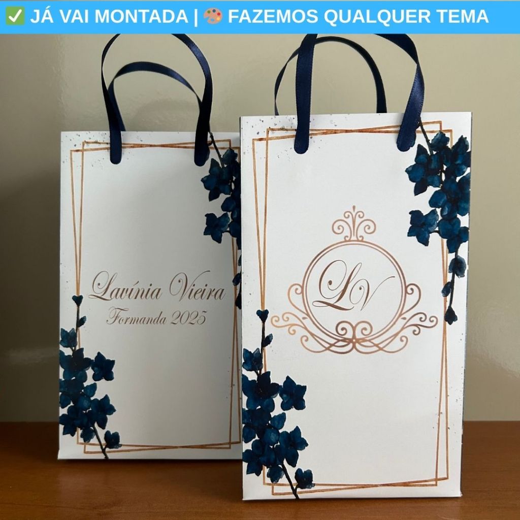 Sacolinha Surpresa Personalizada XV 15 Anos Formatura Azul Marinho e Dourado Lembrança Aniversário em Oferta na Shopee