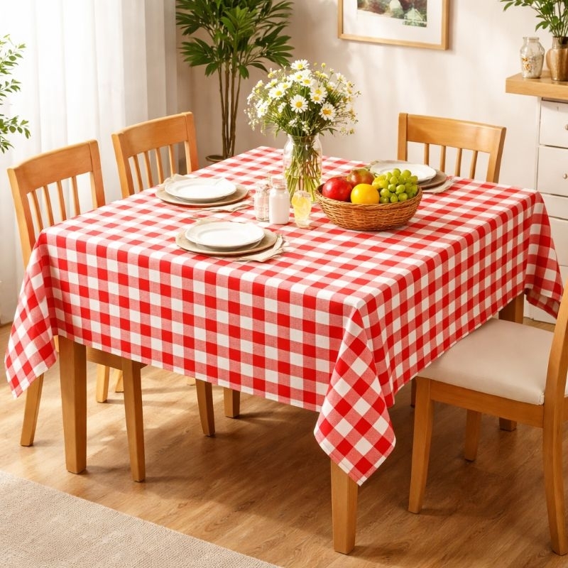 Toalha de Mesa Xadrez Vermelha Oxford 4, 6 e 8 Lugares | Toalha de Mesa Retangular |Cozinha, Sala de Jantar Festa Junina