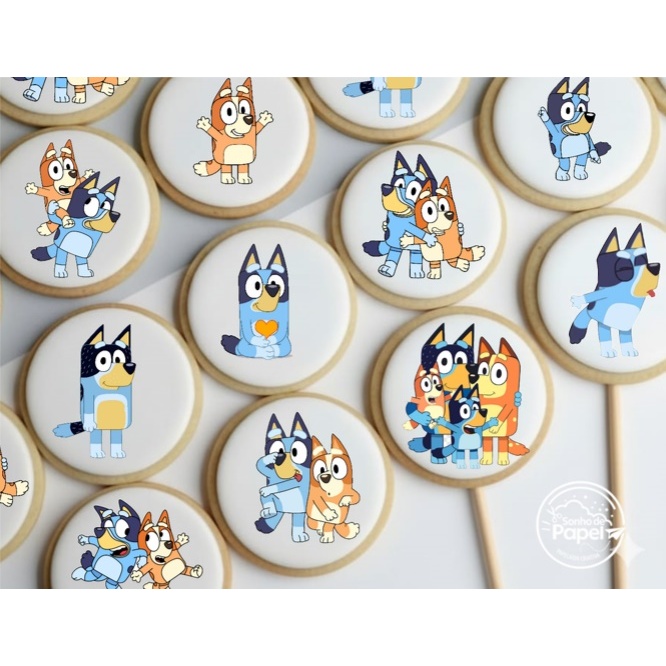 Papel Arroz Bluey para Pirulitos, Biscoitos, Pão de Mel, Mini Donuts, Suspiros e Cupcakes /20 unidades - 5 cm (CORTADOS) em Oferta na Shopee