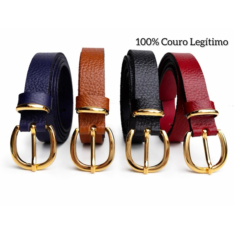 Cinto feminino COURO LEGÍTIMO - passador de metal 2cm