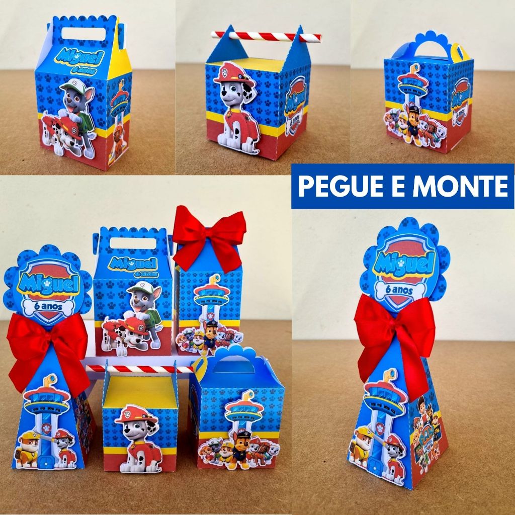 Personalizados Patrulha Canina (PEGUE E MONTE) Kit de caixinhas mimos lembrancinhas festa em Oferta na Shopee