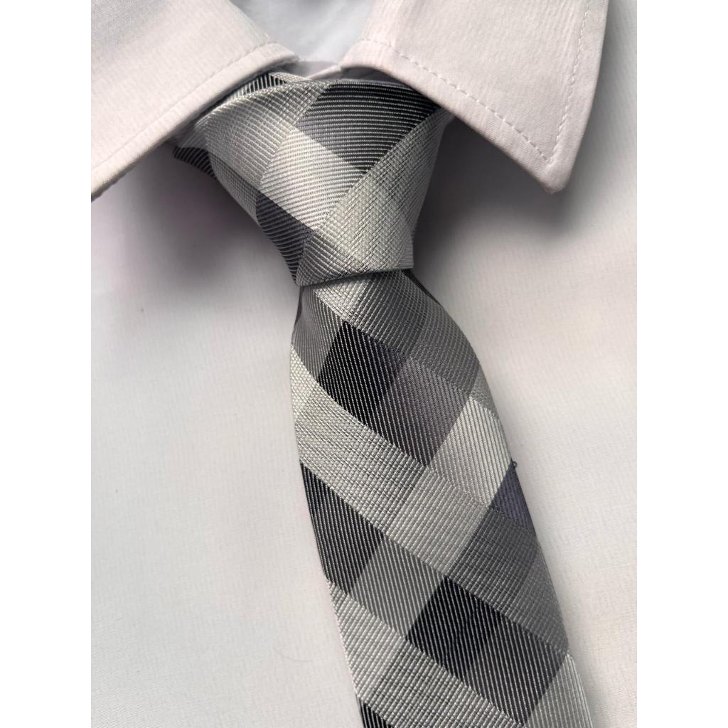 Gravata Xadrez Semi Slim Cinza em Oferta na Shopee