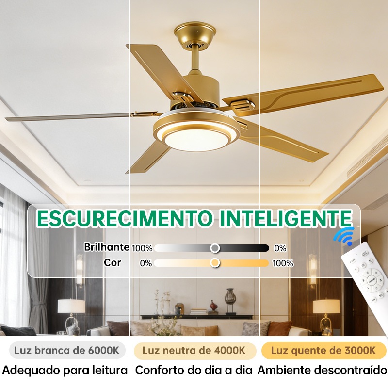 110V-220V 3 Cores Ventilador de Teto luxo com Luz e com Controle 42/48/52in