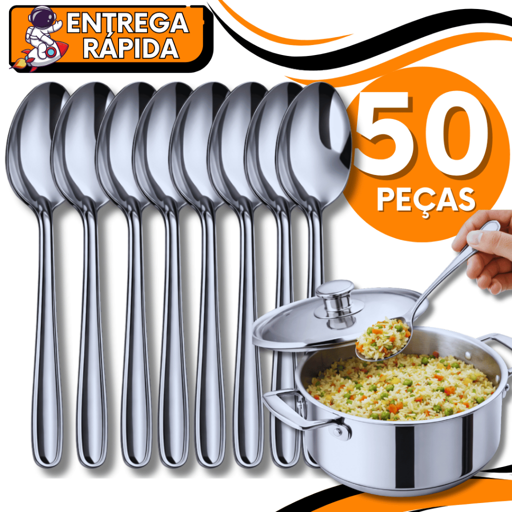 Kit Talheres 50 Unidades  Colher de mesa sopa Casa Cozinha Utilidades Eventos Inox Praticidade