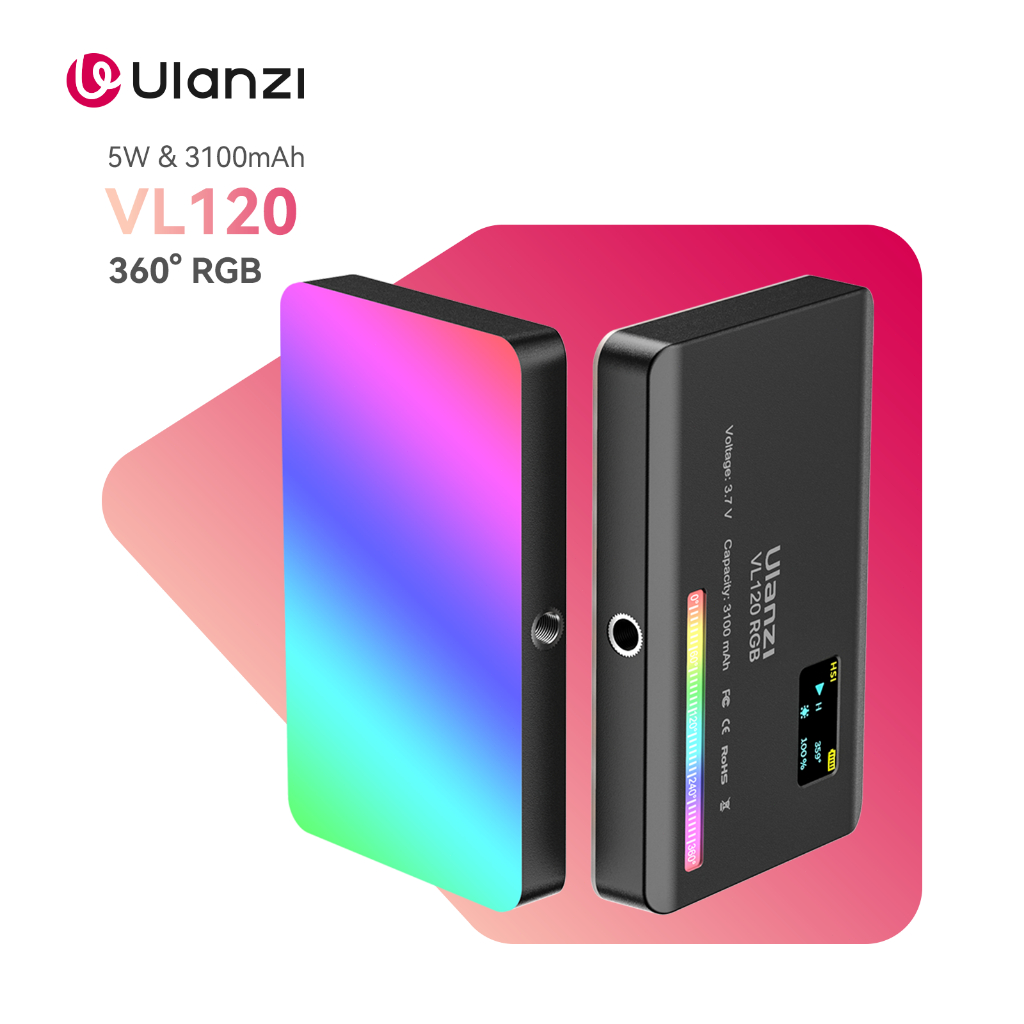Luz de vídeo ULANZI VL120 RGB, Luzes de vídeo de bolso LED On-Camera, Bateria recarregável 3100mAh em Oferta na Shopee