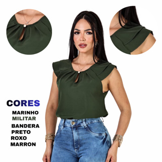 blusa 2 manga babado com botao moda feminina verao em Oferta na Shopee