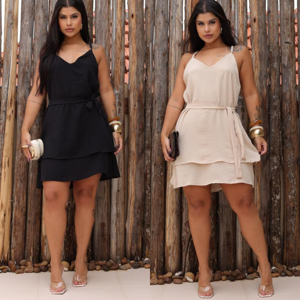 Vestido Feminino Curto Alcinha Camadas Verão Rodado Soltinho Moda Blogueira Casual Festas Tendencia
