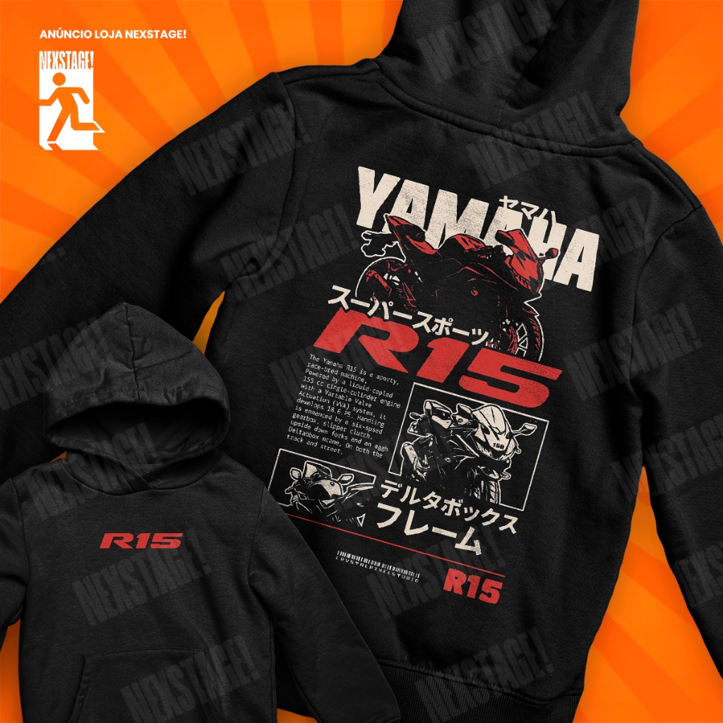 Moletom Canguru Yamaha R15 Moto Delta Box Frente E Verso Supersport Veículo Blusa De Frio Streetwear Style