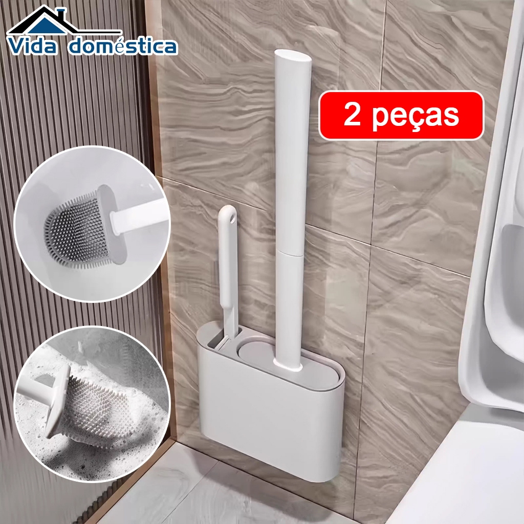 2 em 1 Escova de Silicone para Vaso Sanitário - Base de Banheiro Privada, Alta Eficiência