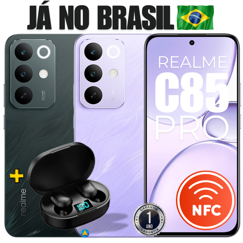 Celular Smartphone Realme C85 Pro 256GB + 8GB Ram com NFC Dual SIM Tela 6.8" + Fone de Cortesia