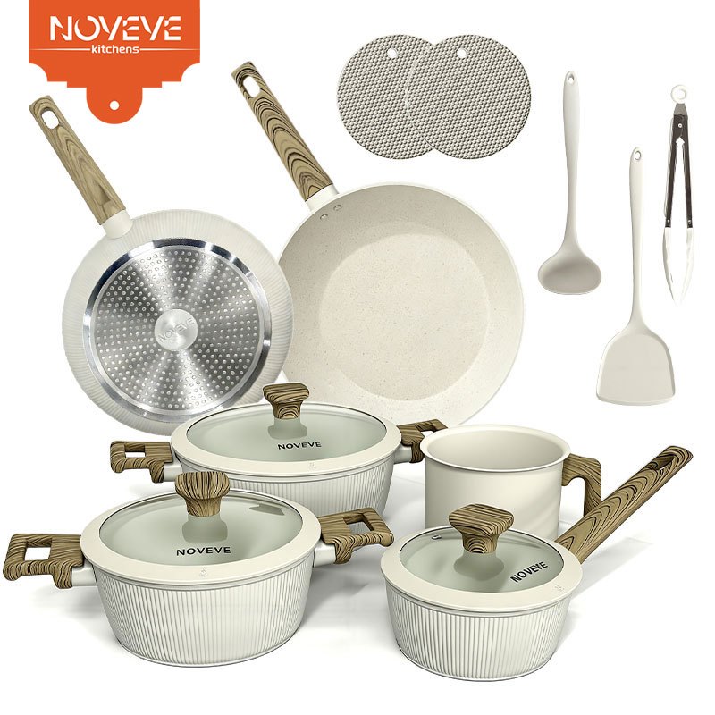 Imagem Jogo de Panelas Antiaderente 11 Peças Completo com Revestimento em Mármore – Linha Premium Luxo para Cozinha Moderna