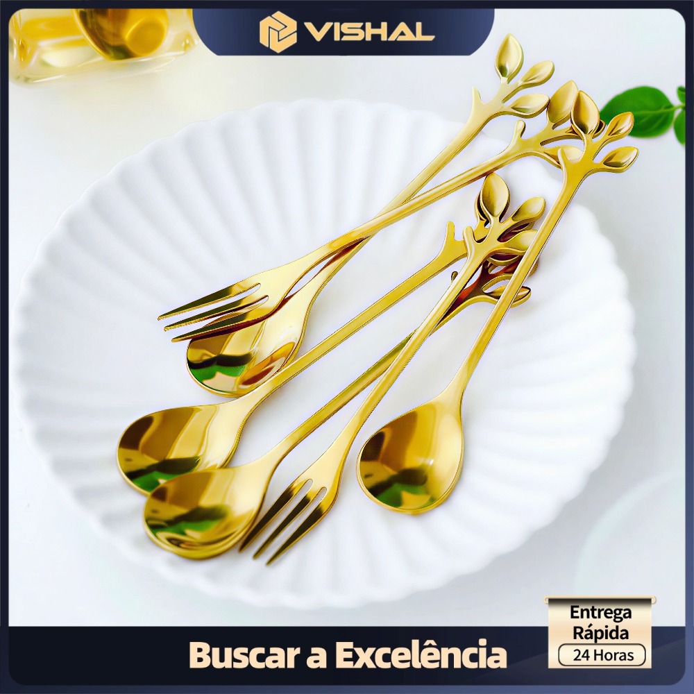 Kit Talheres Dourado 10/20/30/40 Peças - Garfo e Colher de Sobremesa Inox Luxo Para Café em Oferta na Shopee