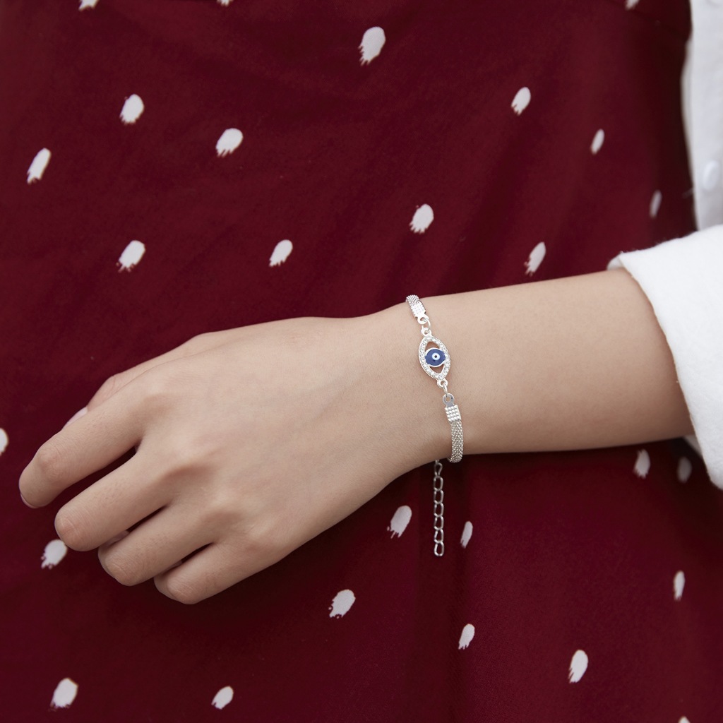 Detalhes do Pulseira De Zircão De Mau Olhado De Prata De 1 Peça Para Mulheres
