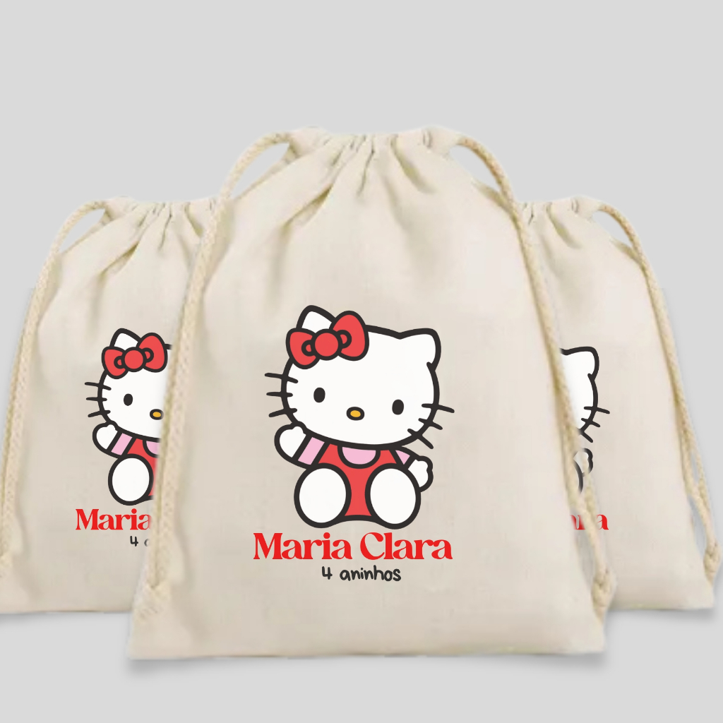 Saquinho Algodão Cru Personalizado Hello Kitty Lembrancinha Aniversário Infantil Com Nome Kit Festa Infantil