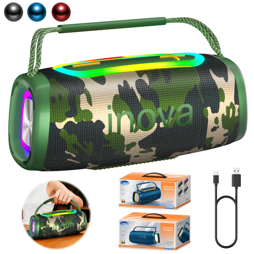 INOVA Caixa De Som 16W TWS Caixa De Som Bluetooth Grande RGB Som Estéreo Alta Hifi Ajuste Graves Festa Caixa Som