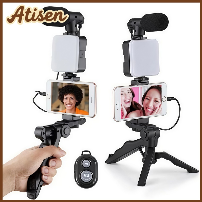 Kit 5/7 Tripé Estabilizador de Mão Gimbal Microfone Celular Gravação De Vídeo Controle Remoto em Oferta na Shopee