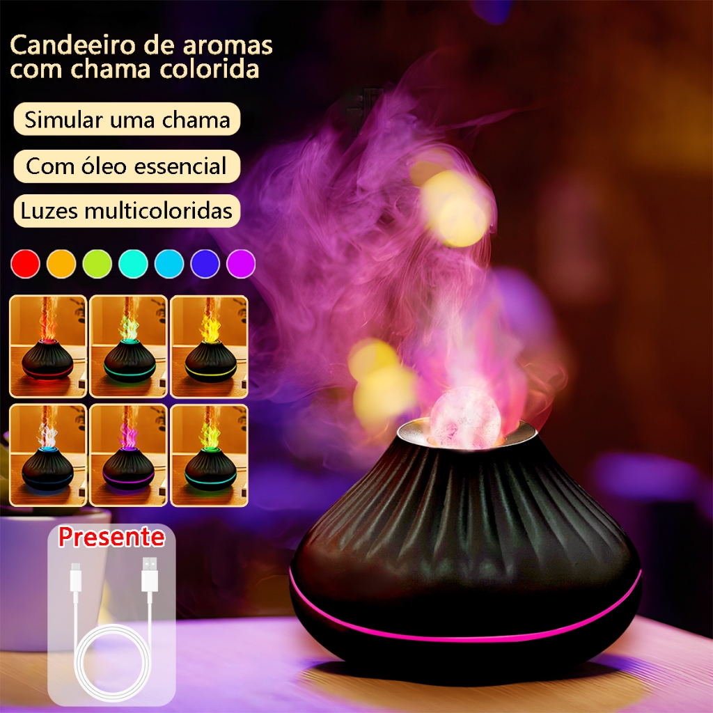 Difusor De Aroma Umidificador De Ar Aromaterapia Ultrasonic Óleo Essencial Quarto Chama