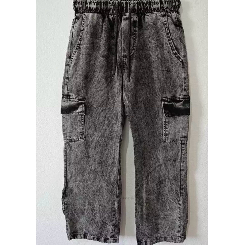 NO20.OX Calça Cargo larga Unisex Larga Skate,Casual estilo Cordão de Ajuste Cânhamo cinza