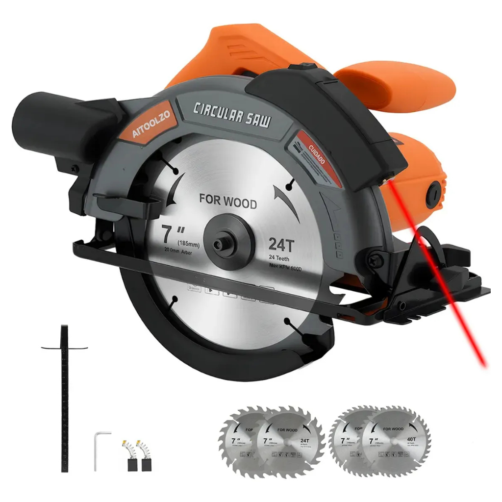 Serra Circular Elétrica 1650w 185mmCom Guia Laser e Saída de Exaustão Aitoolzo Laranja em Oferta na Shopee