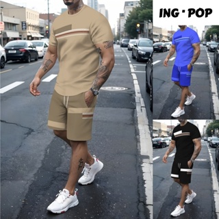 Conjunto Casual Masculino para Exterior 2 Peças Camiseta de Confortável Shorts com Cordão em Oferta na Shopee