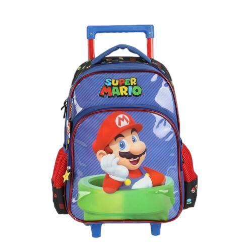 Mochila Escolar Rodinhas E Alça Super Mario Bros 4 Bolsos Pu