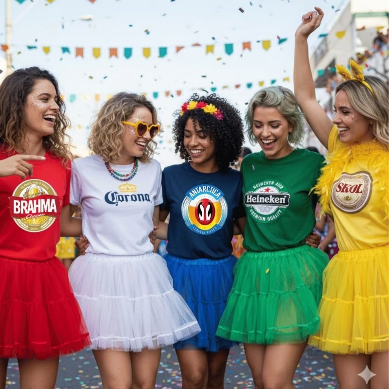 Camiseta Feminina Confortável Carnaval Brahma Skol Antártica Corona Heineken Algodão Premium em Oferta na Shopee