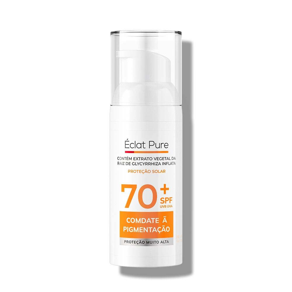 Éclat Pure protetor solar facial pele oleosa FPS70+ 50ml Toque Seco e Antissinais Hidratante protetor solar com cor em Oferta na Shopee
