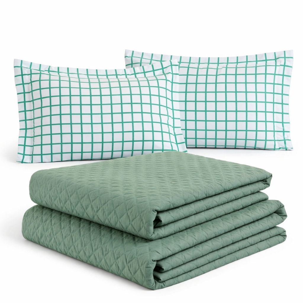 Kit Colcha Coxa Cocha Cobre Leito Jogo Roupa Cama Casal 5 Pç Matelado Dupla Face 200 Fios Verde Luxo