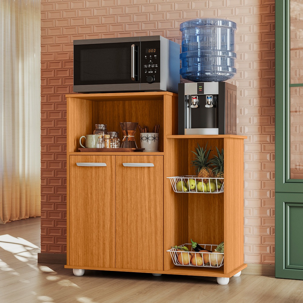 Balcão Fruteira Multiuso Sollys 2 Portas Nicho e Suporte Micro-ondas com Cesto de Metal em Oferta na Shopee