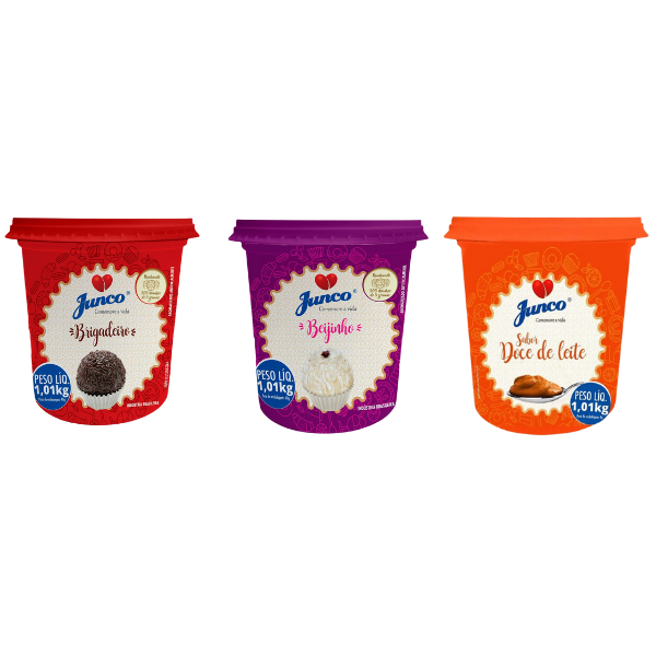 Kit 3 Potes Brigadeiro + Beijinho + Doce De Leite 1kg Junco Pronto Para Comer Ou Enrolar
