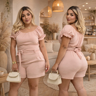Conjunto Short e Blusa Feminino em Tecido Duna Moda Blogueira Confortável em Oferta na Shopee