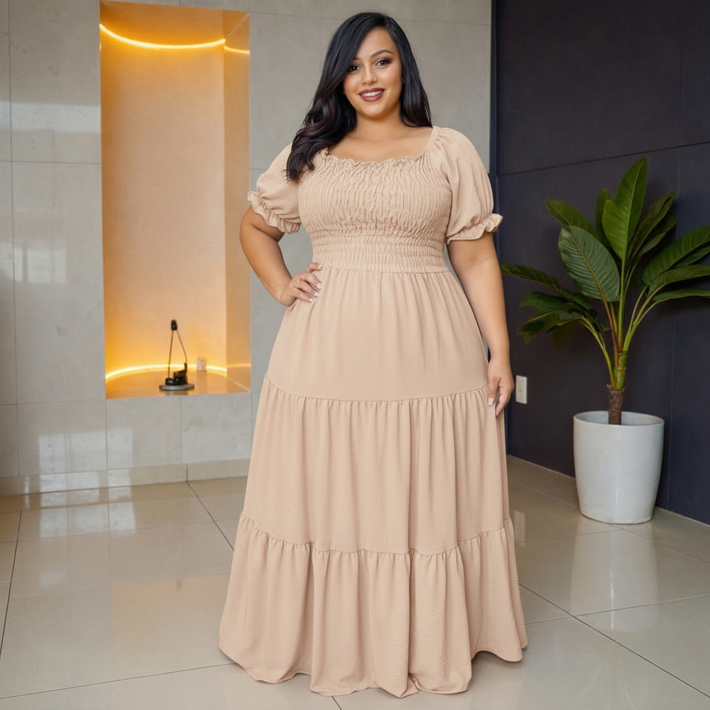 Vestido Longo Crepe Modelo Três Marias Princesa Godê Multiuso Promoção Soltinho