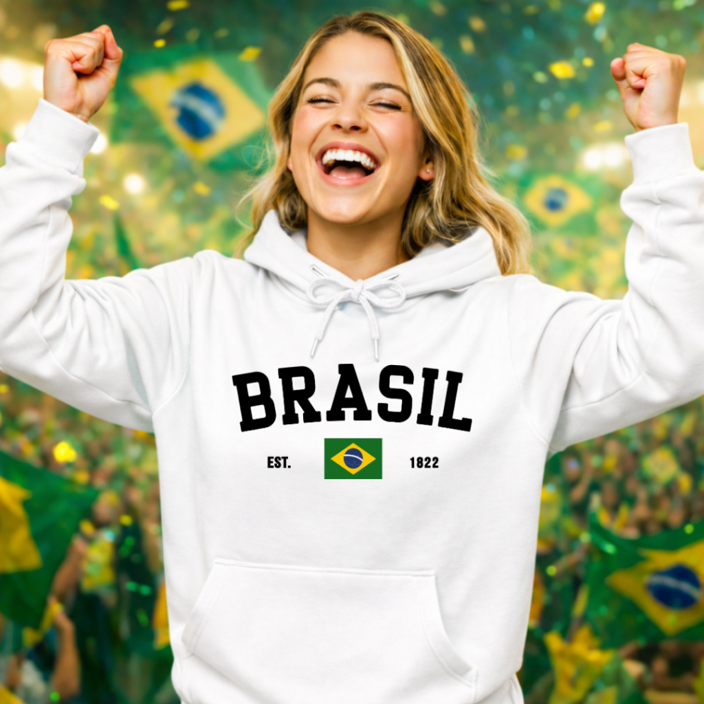 Blusa Moletom Brasil Canguru Unissex Estampa Futebol Copa do Mundo Premium